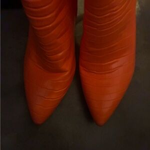Chantelle Vibrant Orange Croc-Embossed Heeled Boots